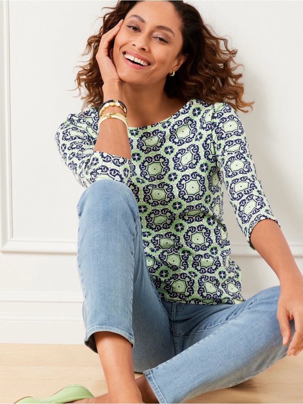 Talbots BATEAU NECK TOP - MAJESTIC TILES Petite Large PL Knit Casual Top